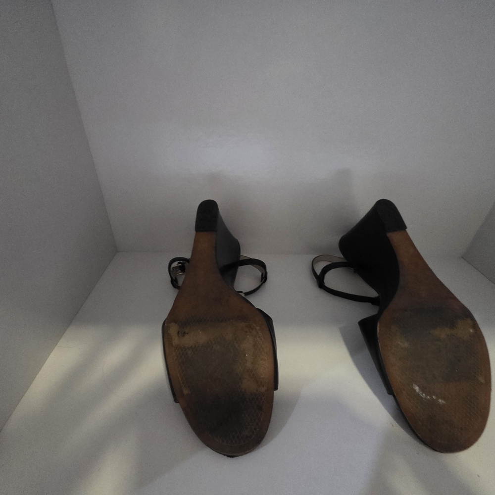 Cole Haan Leather Black Wedge Sandals - Picture 6 of 7